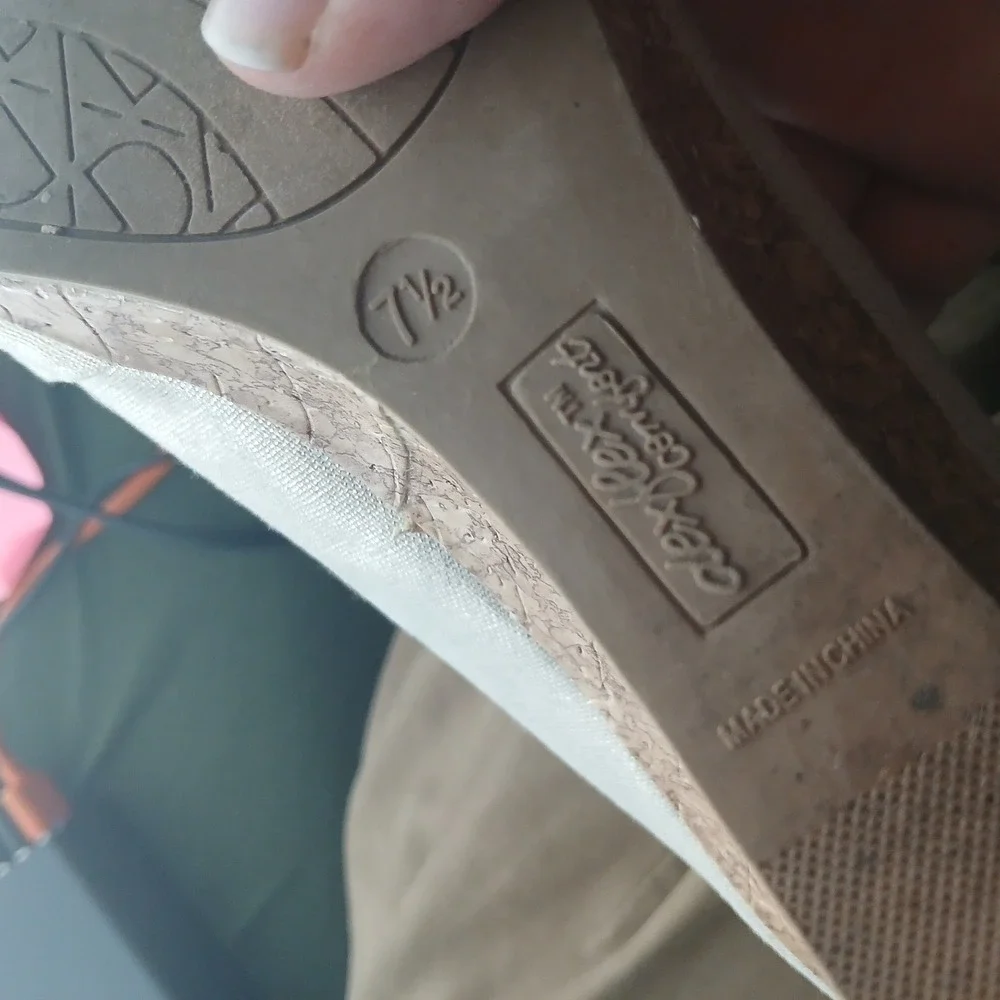 Dexflex‎ Comfort Peep Toe Wedge 7.5 Champagne Gold Shimmer Cork Wedding Guest